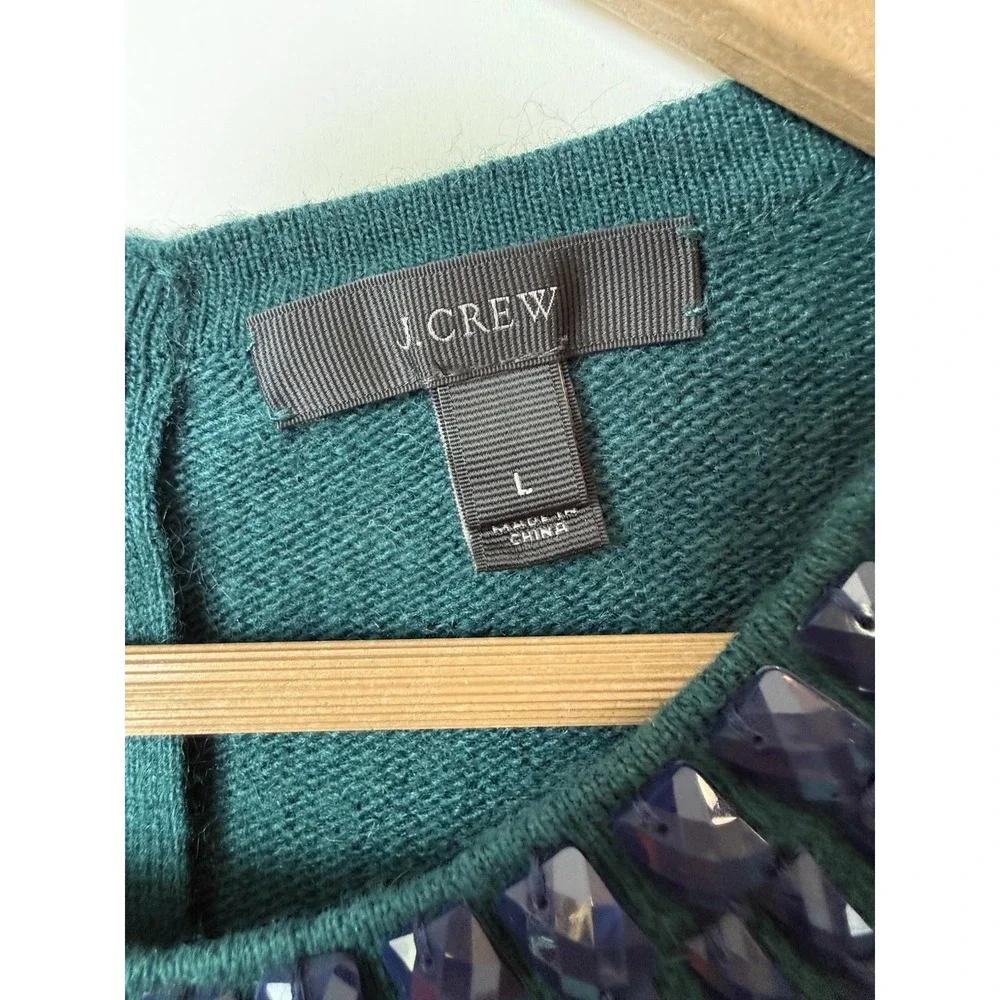 J Crew Dark Green Jeweled Starburst Blue Embellished Sweater Top Wool Rabbit Bld